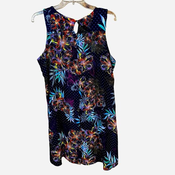 NY Collection Boho Floral Sheer Layer Top L Tropicore Quiet Luxury Vacation Chic - Picture 2 of 8